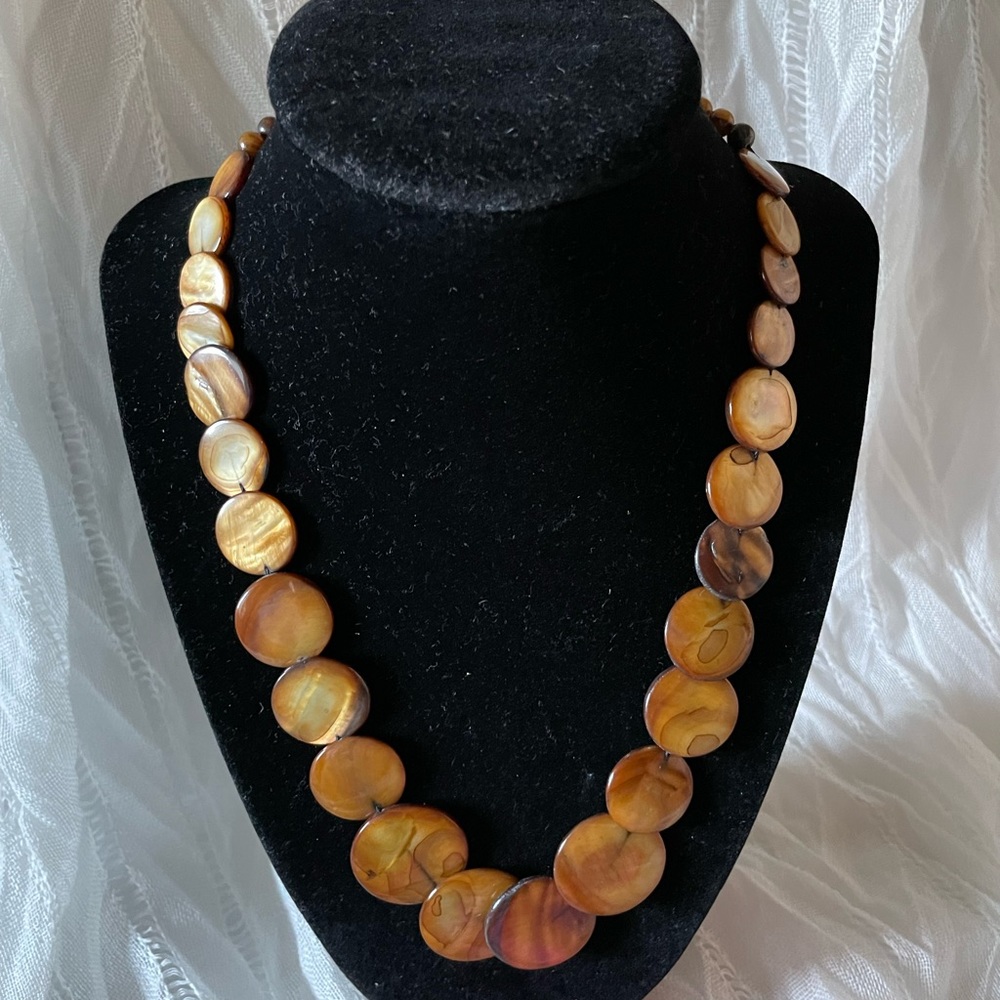 Glossy brown flat shell with lobster clasp necklace